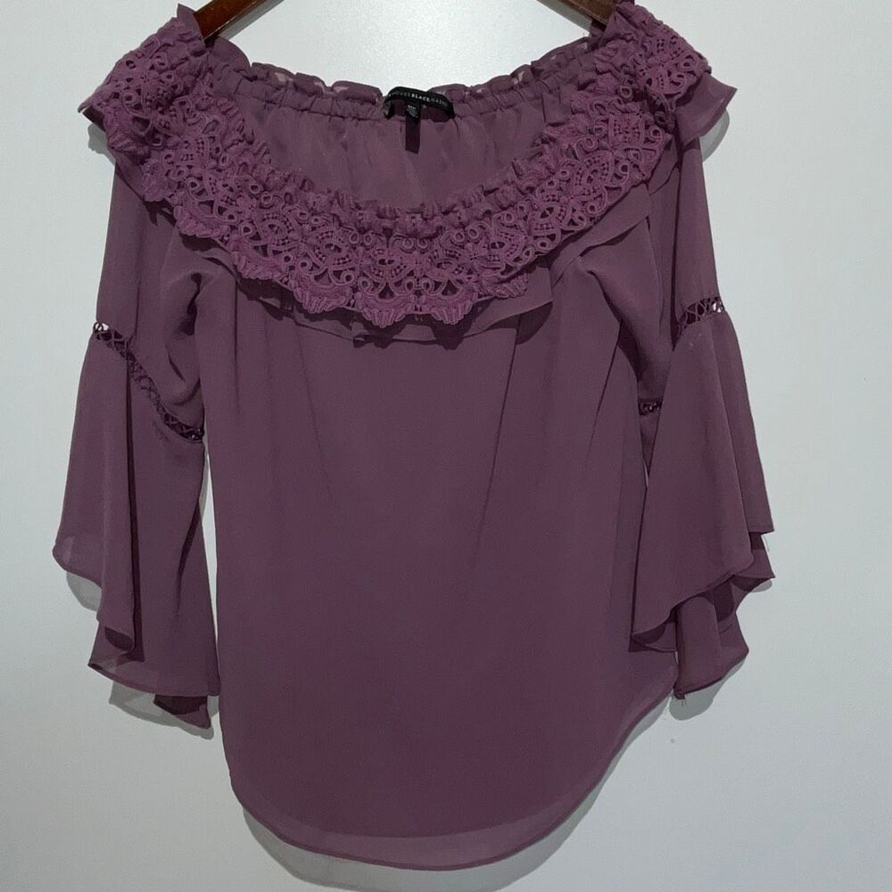White House Black Market‎ Purple Off The Shoulder Bell Sleeve Blouse Size MP